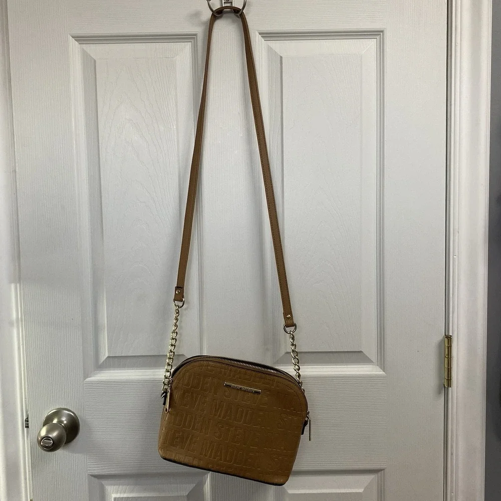 STEVE MADDEN HANDBAG BMARILYN COGNAC‎ STAMPED LOGO GOLD HARDWARE